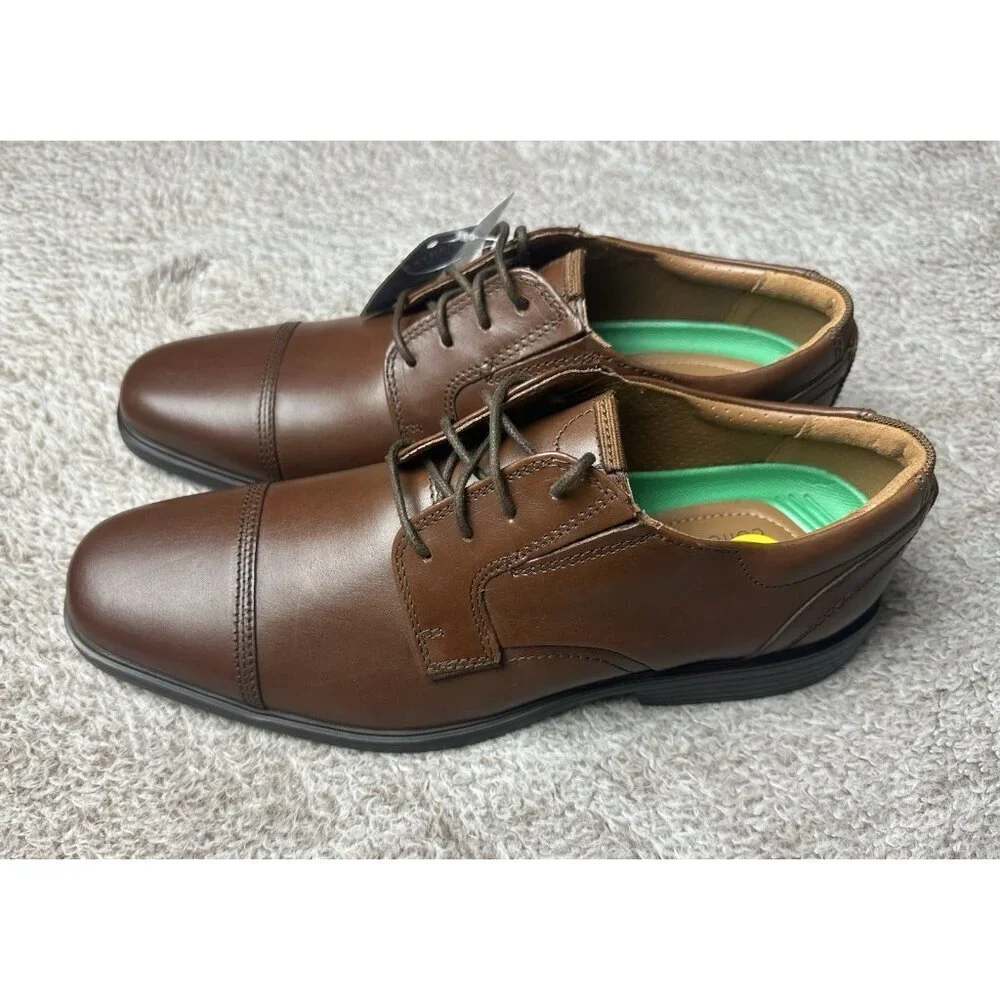 Clarks Cap Toe Oxford Lite Brown Leather Dress Shoes Men’s Size 9 M
